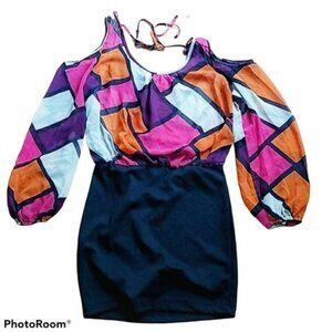 Dress Poetry ColorBlock Cold Shoulder Long Sleeve Sheer Women's WOMAN'S Small